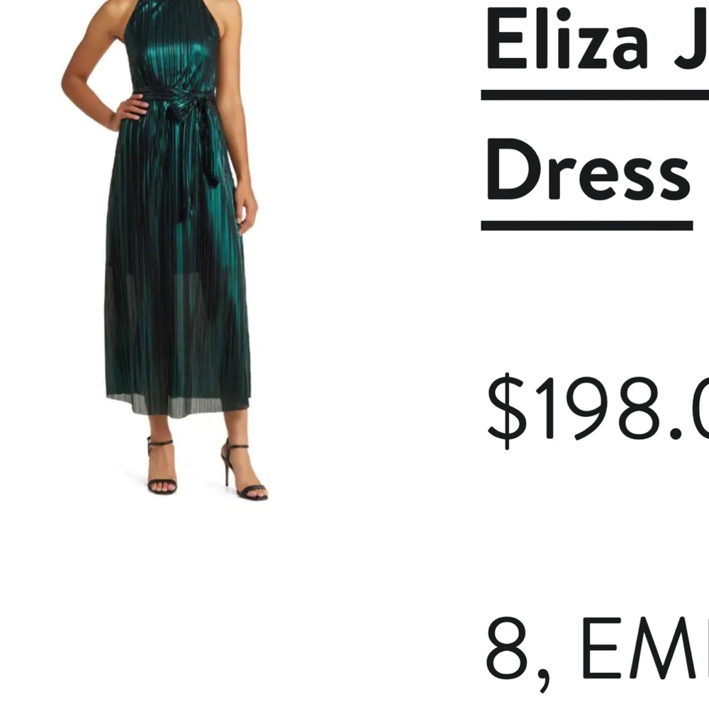 Eliza J Metallic Pleated Cocktail Dress Metallic Emerald Green
